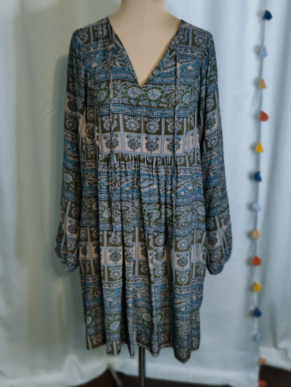 Sunner Anthropologie Silk Block Print Babydoll Mini Dress M